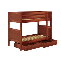 Wooden bunk bed with storage drawers and ladder, ideal for children's bedroom space-saving furniture.