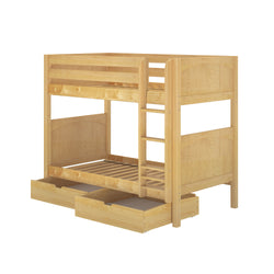 Wooden bunk bed with attached ladder and storage drawers, ideal for kids' room furniture.