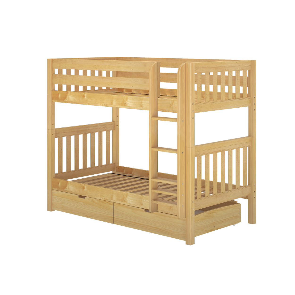 Wooden bunk bed with ladder and storage drawers, ideal for kids' bedroom furniture.