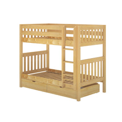 Wooden bunk bed with ladder and storage drawers, ideal for kids' bedroom furniture.