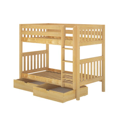 Wooden bunk bed with built-in storage drawers and ladder, perfect for kids' bedrooms or guest rooms.