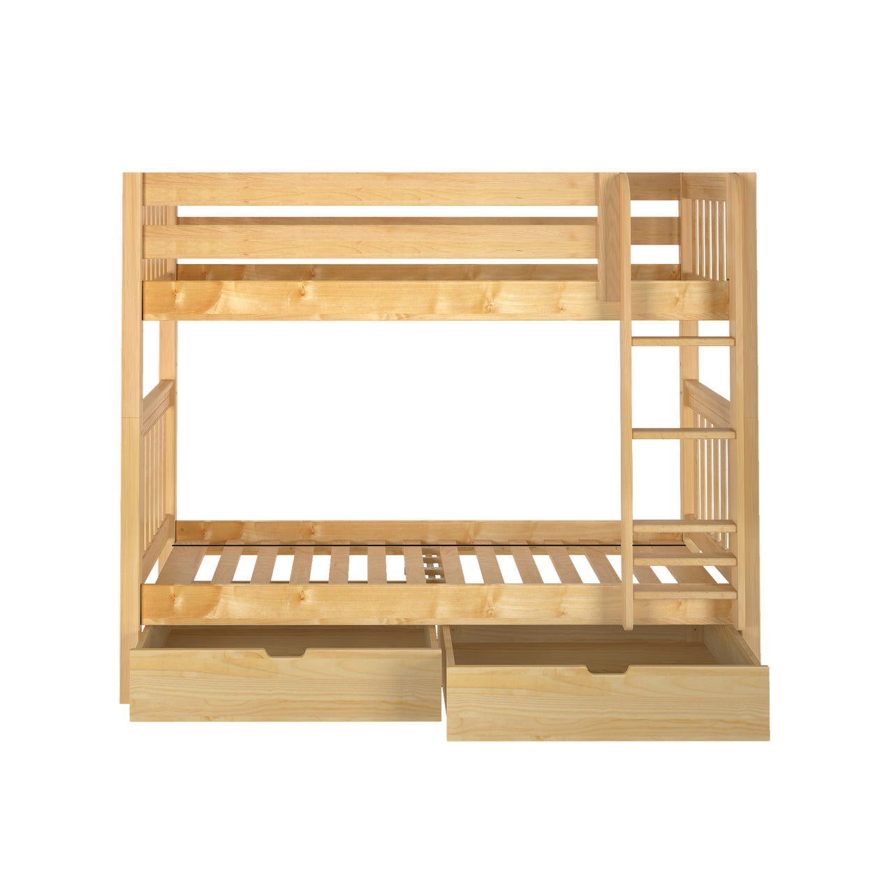 Wooden bunk bed with ladder and storage drawers, ideal for kids' bedroom furniture.