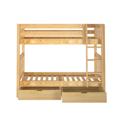 Wooden bunk bed with ladder and storage drawers, ideal for kids' bedroom furniture.