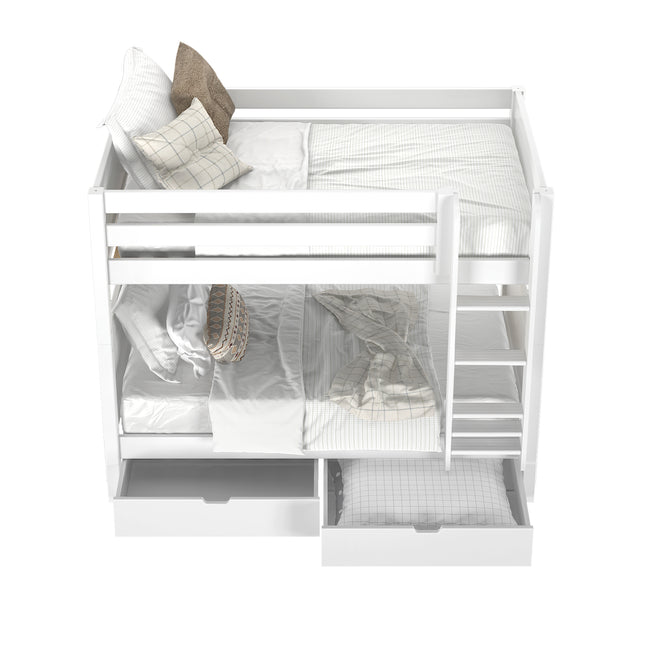 GETIT UD WP : Bunk Beds Twin Medium Bunk Bed with Underbed Storage Drawer, Panel, White