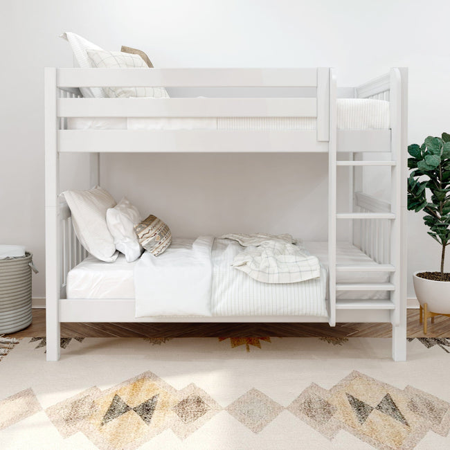 GETIT XL WS : Classic Bunk Beds Twin XL Medium Bunk Bed with Straight Ladder on Front, Slat, White