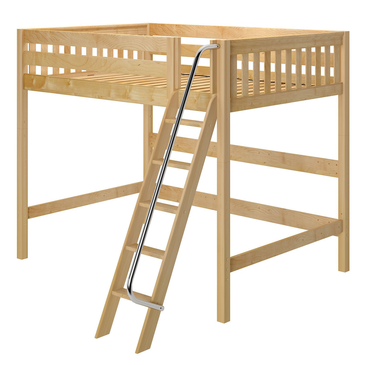 Wooden loft bed with ladder, perfect for maximizing bedroom space and creating a cozy sleeping area.