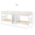 Full-over-full white wooden bunk bed with slatted mattress supports, guardrails and ladder — space-saving modern kids' bedroom furniture, 71" H, 178.75" L, 57.5" D