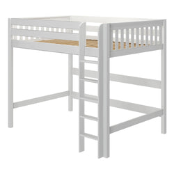 White wooden loft bed with ladder for children's bedroom.
