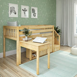 GREAT4 NS : Storage & Study Loft Beds Twin Low Loft Bed with Stairs, Storage + Desk, Slat, Natural