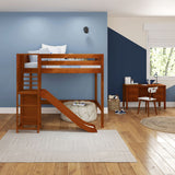 GROOVE CP : Play Loft Beds Full High Loft Bed with Slide Platform, Panel, Chestnut