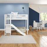GROOVE WS : Play Loft Beds Full High Loft Bed with Slide Platform, Slat, White