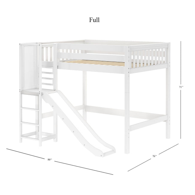 GROOVE WS : Play Loft Beds Full High Loft Bed with Slide Platform, Slat, White