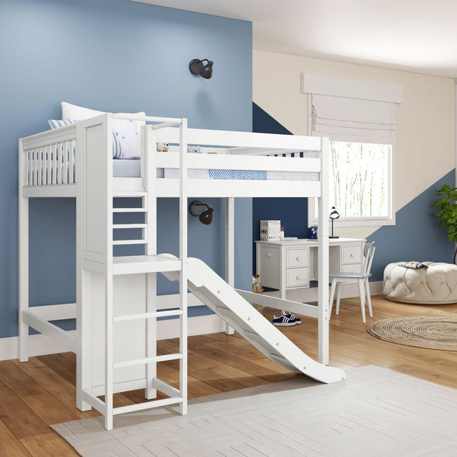 GROOVE WS : Play Loft Beds Full High Loft Bed with Slide Platform, Slat, White