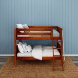 GULP CP : Classic Bunk Beds Full Low Bunk Bed with Angled Ladder on Front, Panel, Chestnut