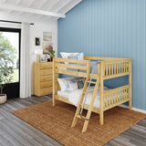 GULP XL NS : Classic Bunk Beds Full XL Low Bunk Bed with Angled Ladder on Front, Slat, Natural