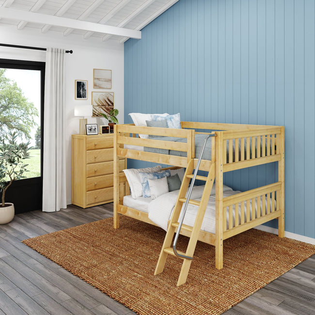 GULP XL NS : Classic Bunk Beds Full XL Low Bunk Bed with Angled Ladder on Front, Slat, Natural