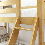GULP XL NS : Classic Bunk Beds Full XL Low Bunk Bed with Angled Ladder on Front, Slat, Natural