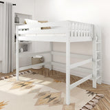 HEAVY XL WS : Standard Loft Beds Queen High Loft Bed with Straight Ladder on End, Slat, White