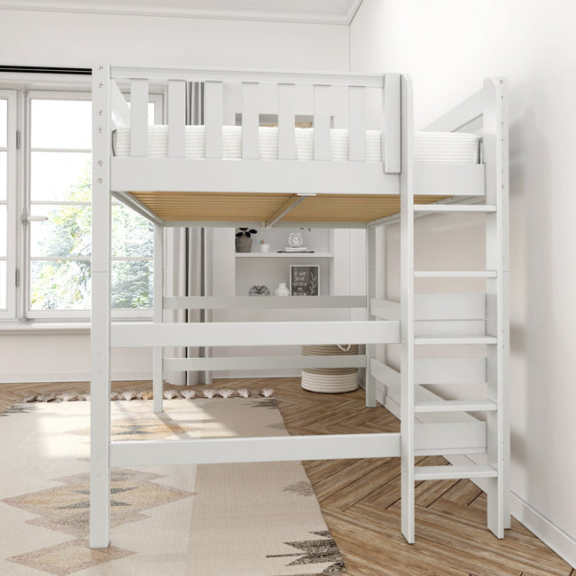 HEAVY XL WS : Standard Loft Beds Queen High Loft Bed with Straight Ladder on End, Slat, White