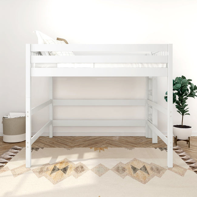 HEAVY XL WS : Standard Loft Beds Queen High Loft Bed with Straight Ladder on End, Slat, White