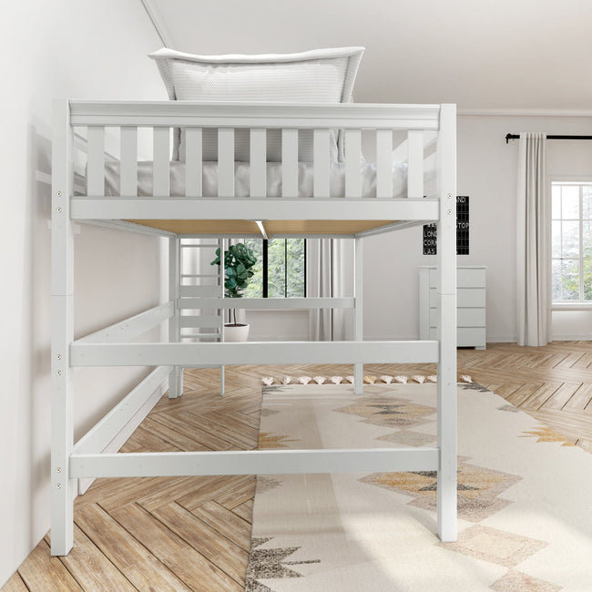 HEAVY XL WS : Standard Loft Beds Queen High Loft Bed with Straight Ladder on End, Slat, White