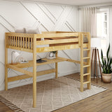 HEFTY1 XL NS : Storage & Study Loft Beds Queen High Loft Bed with Straight Ladder + Desk, Slat, Natural