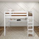 HEFTY1 XL WS : Storage & Study Loft Beds Queen High Loft Bed with Straight Ladder + Desk, Slat, White