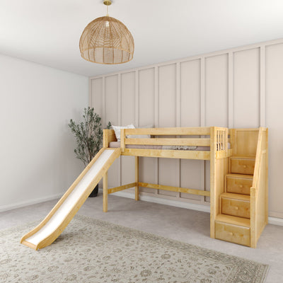 Mid Loft Bed With Slide and Stairs