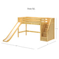 Twin XL natural wood loft bed with slide and built-in storage staircase drawers, space-saving kids bunk bed for small bedrooms