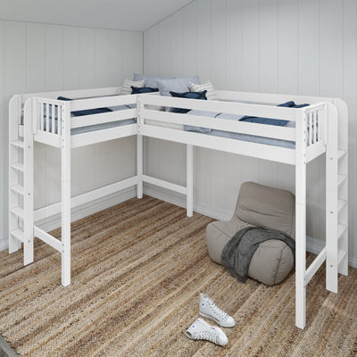 HIGHRISE 1 WP : Corner Loft Beds Twin High Corner Loft Bed with Ladders on Ends, Panel, White