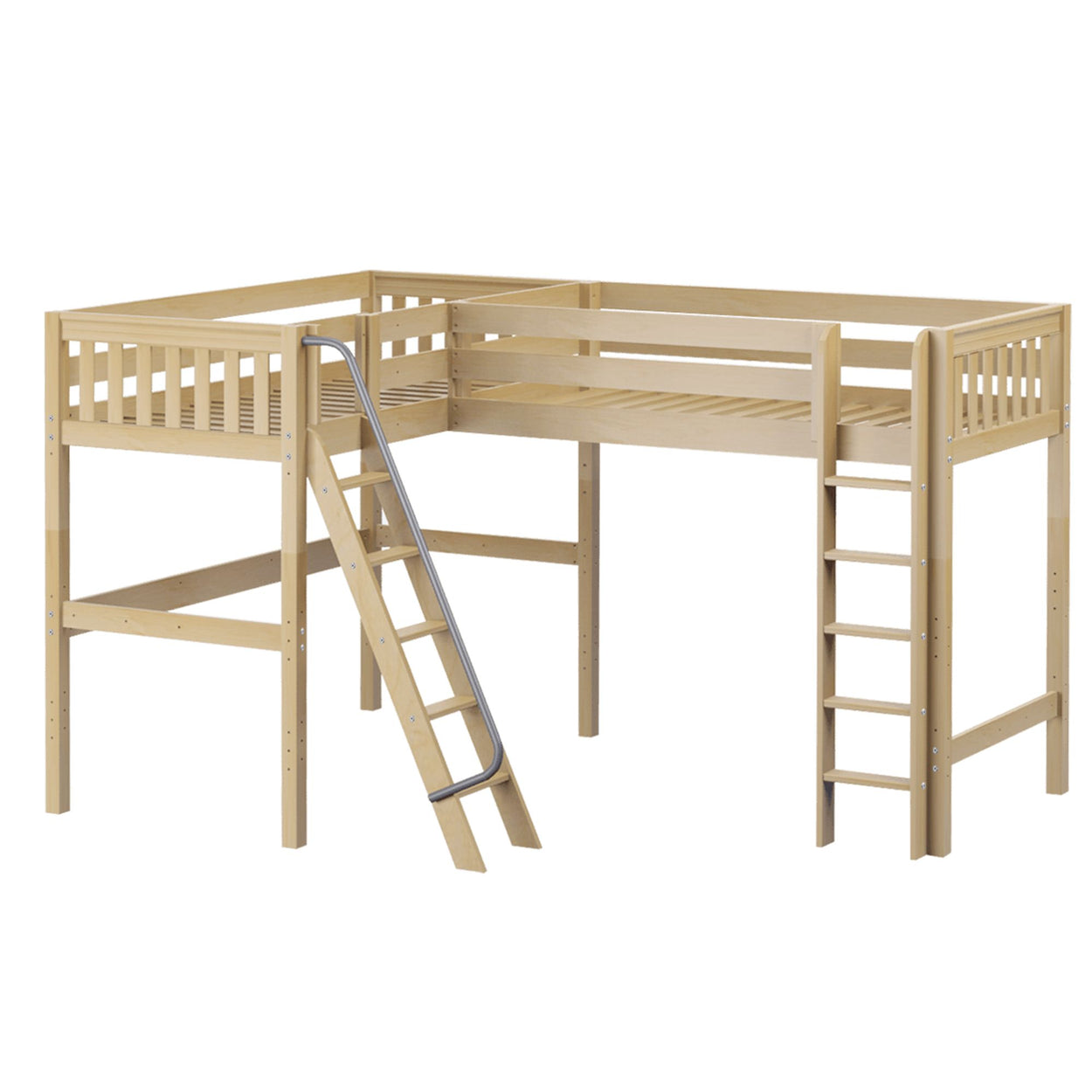 Wooden loft bunk bed with ladder for kids' bedroom space-saving furniture.