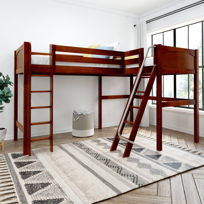 HIGHRISE XL CP : Corner Loft Beds Twin XL High Corner Loft Bed with Ladders, Panel, Chestnut