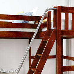 High-quality wooden bunk bed with ladder for kids' room.