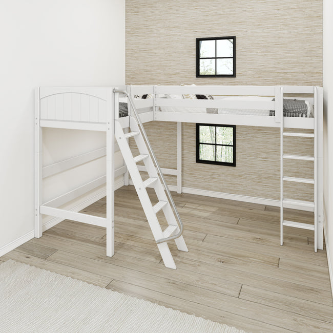 HIGHRISE XL WP : Corner Loft Beds Twin XL High Corner Loft Bed with Ladders, Panel, White