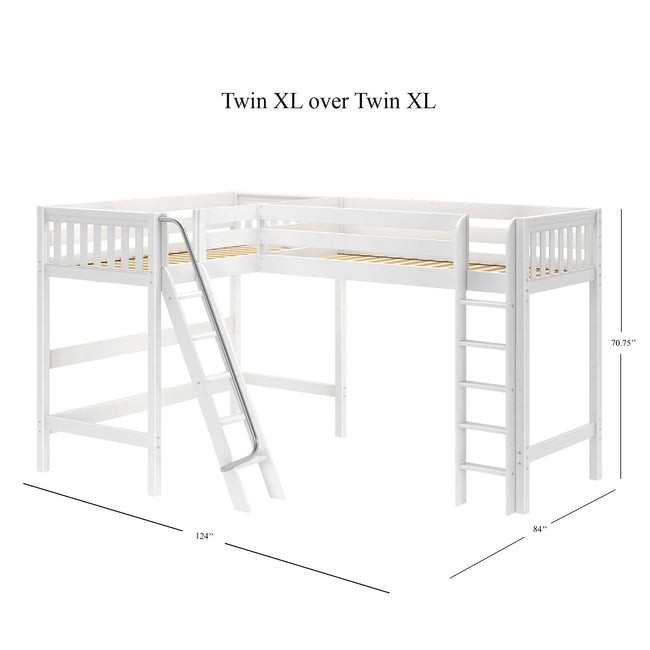 HIGHRISE XL WS : Corner Loft Beds Twin XL High Corner Loft Bed with Ladders, Slat, White