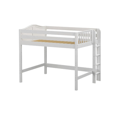 HIP XL WC : Standard Loft Beds Full XL Mid Loft Bed with Straight Ladder on End, Curve, White