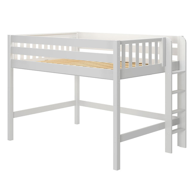 HIP XL WS : Standard Loft Beds Full XL Mid Loft Bed with Straight Ladder on End, Slat, White