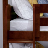 HOLY CP : Multiple Bunk Beds Triple Twin Bunk Bed with Straight Ladders on Front, Panel, Chestnut