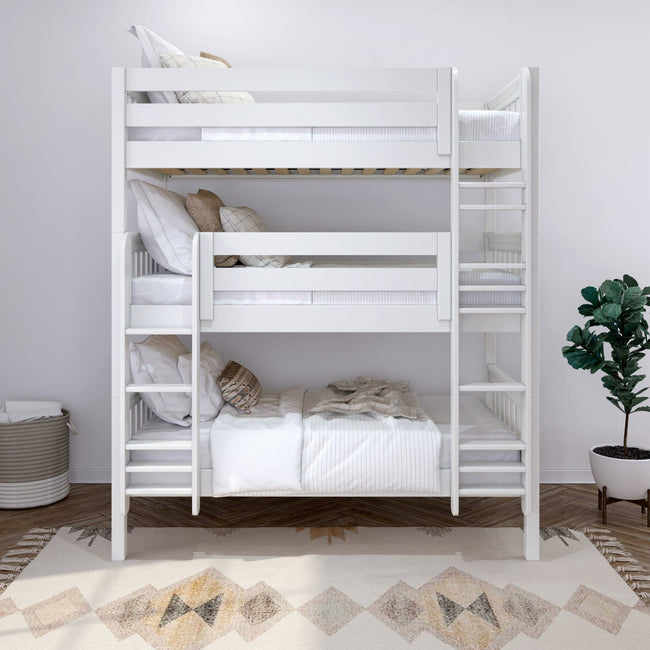 HOLY WS : Multiple Bunk Beds Twin Triple Bunk Bed with Straight Ladders on Front, Slat, White