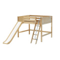 Natural wood kids loft bed with slide and ladder — space-saving play and sleep solution