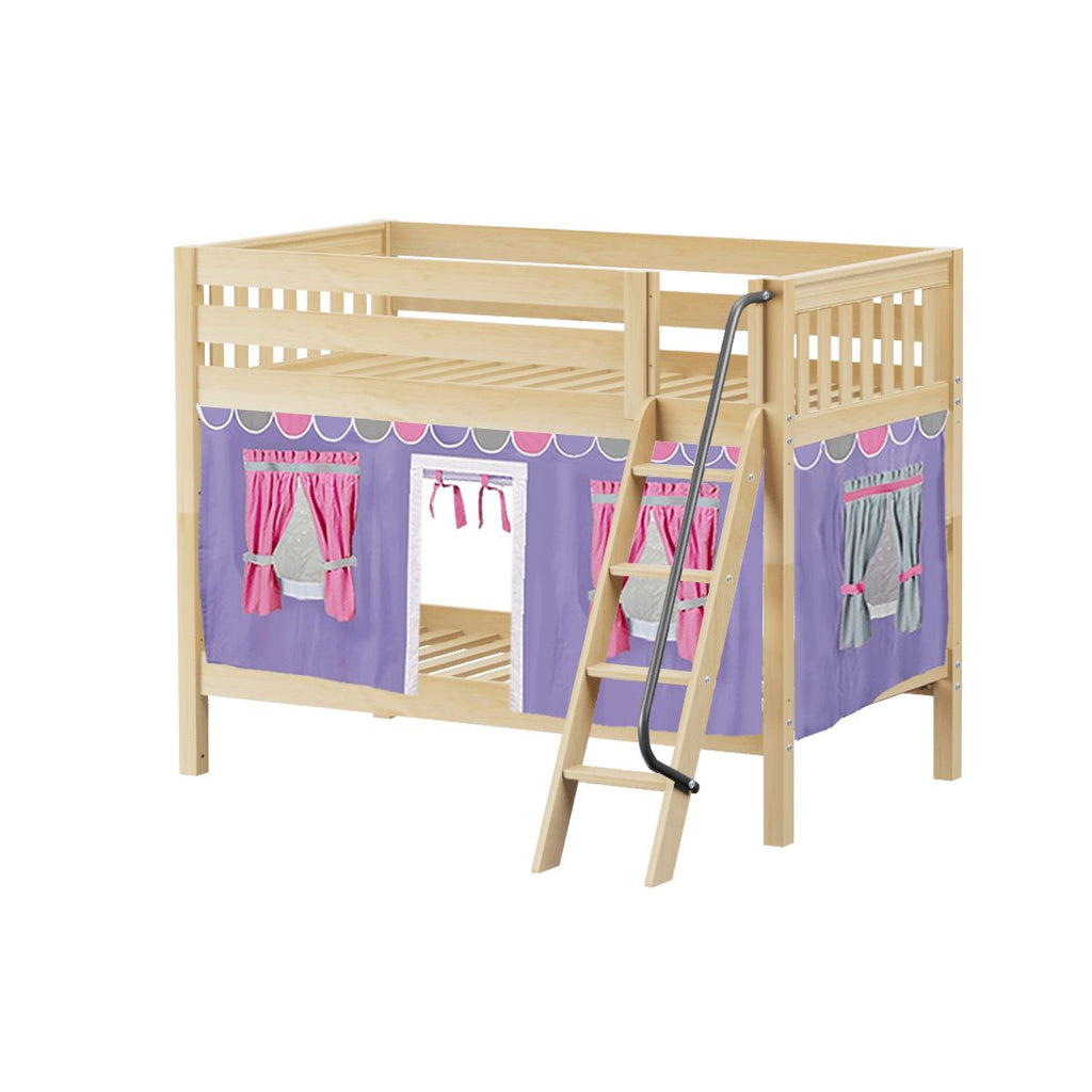 HOTHOT57 CP : Play Bunk Beds Twin Low Bunk Bed with Angled Ladder + Curtain, Panel, Chestnut