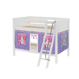 HOTHOT56 WP : Play Bunk Beds Twin Low Bunk Bed with Angled Ladder + Curtain, Panel, White