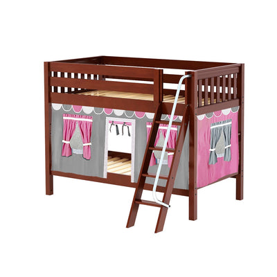HOTHOT57 CS : Play Bunk Beds Twin Low Bunk Bed with Angled Ladder + Curtain, Slat, Chestnut