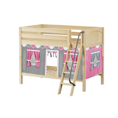 HOTHOT57 NP : Play Bunk Beds Twin Low Bunk Bed with Angled Ladder + Curtain, Panel, Natural