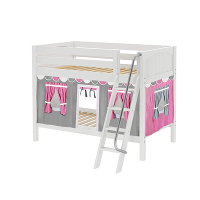 HOTHOT57 WP : Play Bunk Beds Twin Low Bunk Bed with Angled Ladder + Curtain, Panel, White
