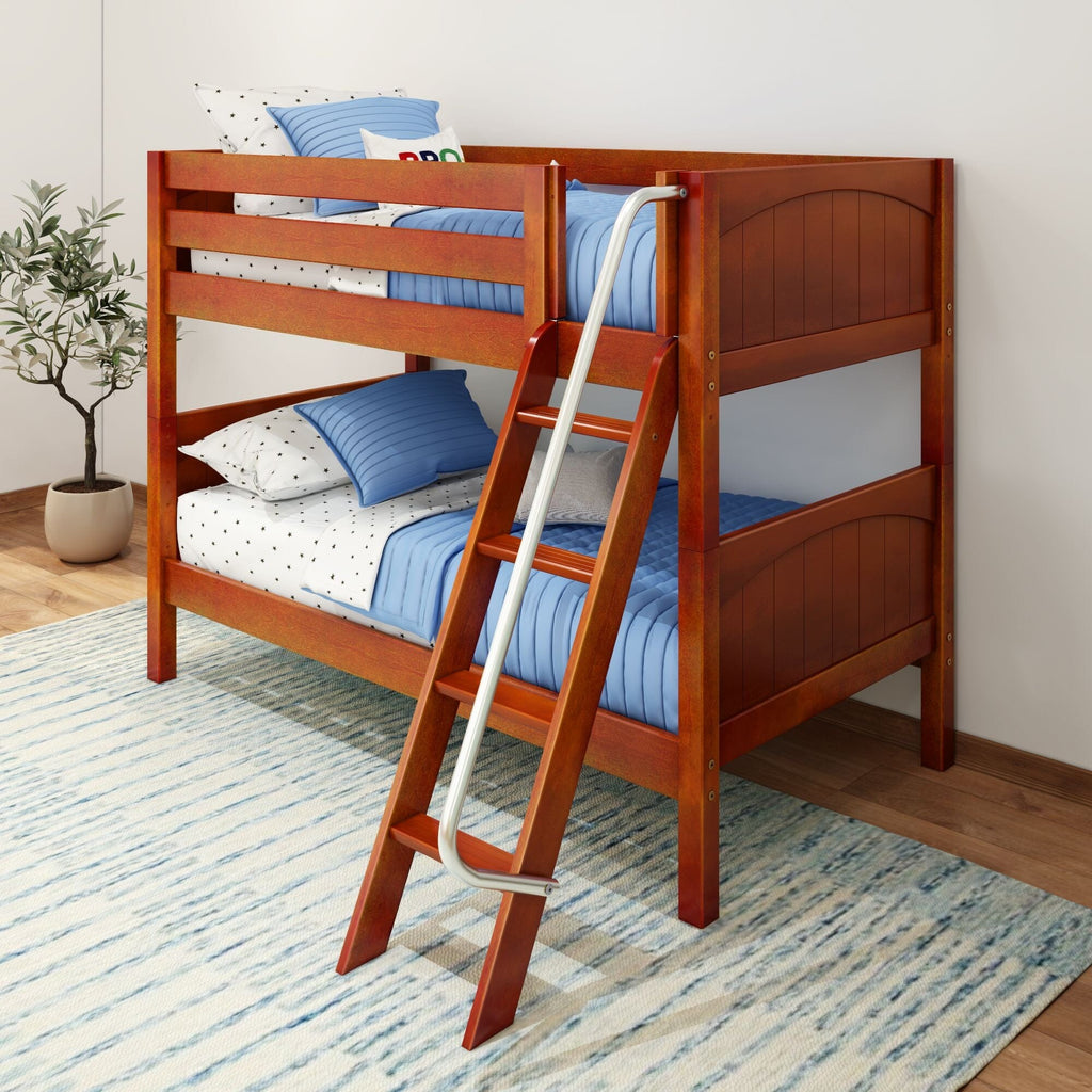 HOTSHOT WC : Classic Bunk Beds Twin Low Bunk Bed with Straight Ladder on Front, Curve, White