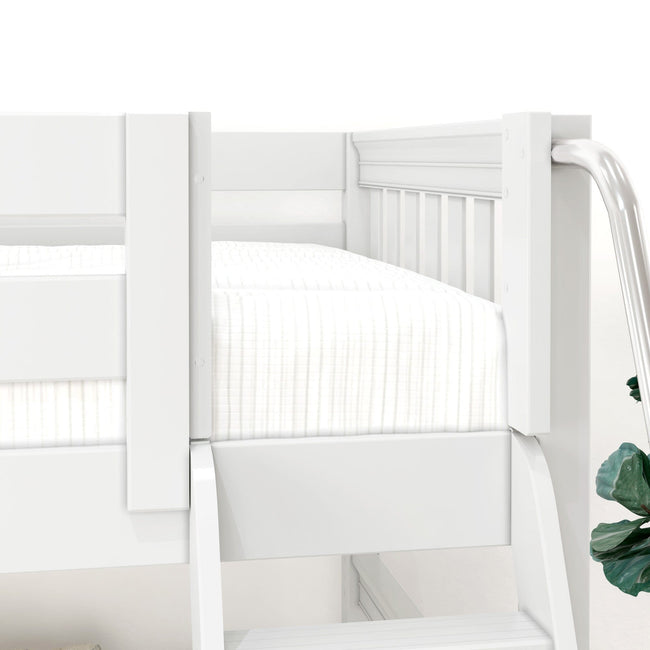 HOTHOT WS : Classic Bunk Beds Twin Low Bunk Bed with Angled Ladder on Front, Slat, White