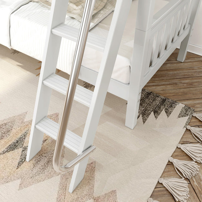 HOTHOT WS : Classic Bunk Beds Twin Low Bunk Bed with Angled Ladder on Front, Slat, White
