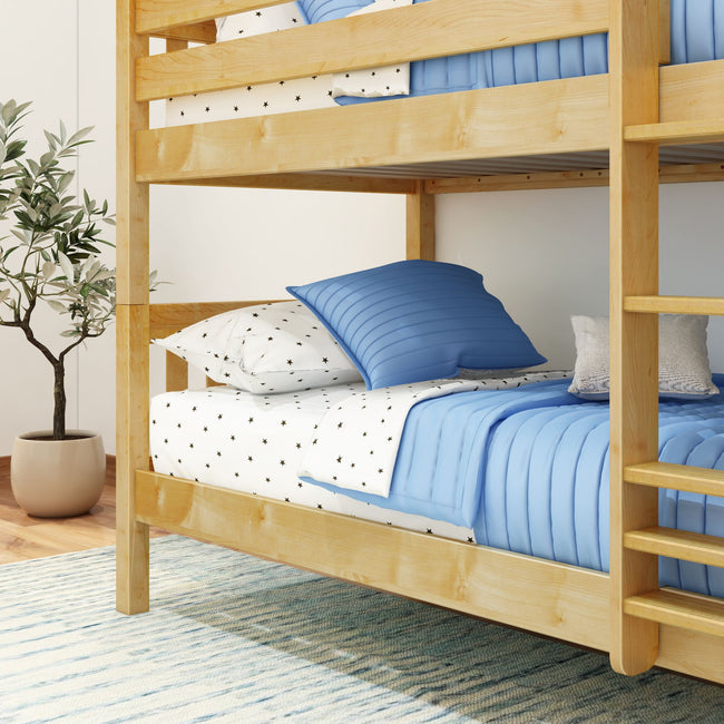 HOTSHOT XL NS : Classic Bunk Beds Twin XL Low Bunk Bed with Straight Ladder on Front, Slat, Natural