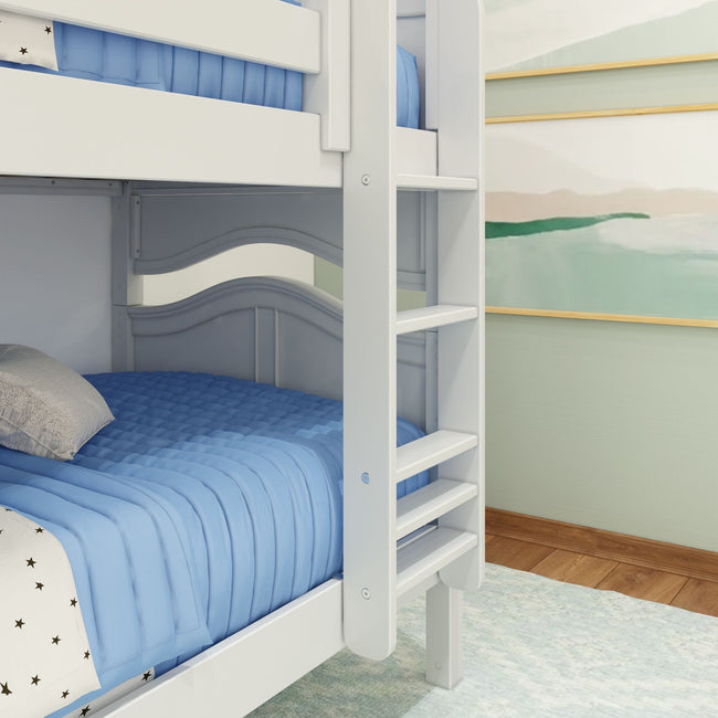 HOTSHOT WC : Classic Bunk Beds Twin Low Bunk Bed with Straight Ladder on Front, Curve, White